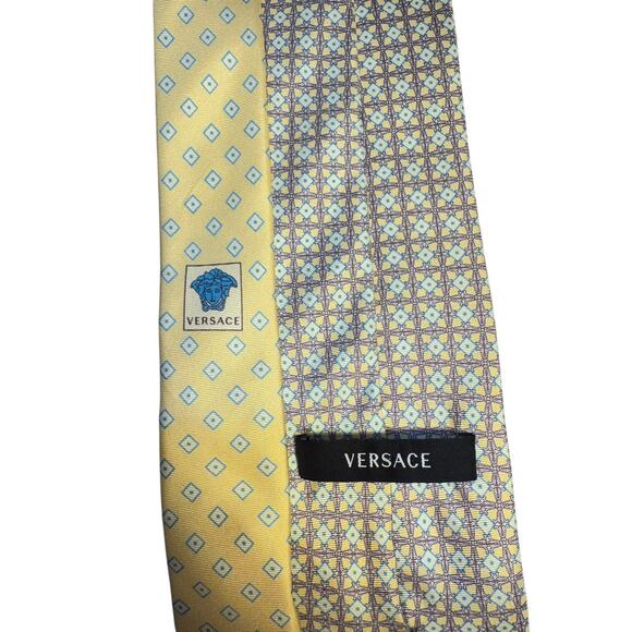 Versace Mens Silk Tie ITALY‎ Spring Basketweave Yellows Easter New - Picture 5 of 6